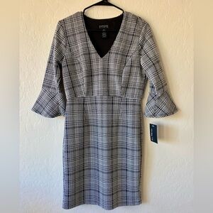 NWT, Enfocus Studio Black and White Checkered Long Sleeve Dress, Size 4